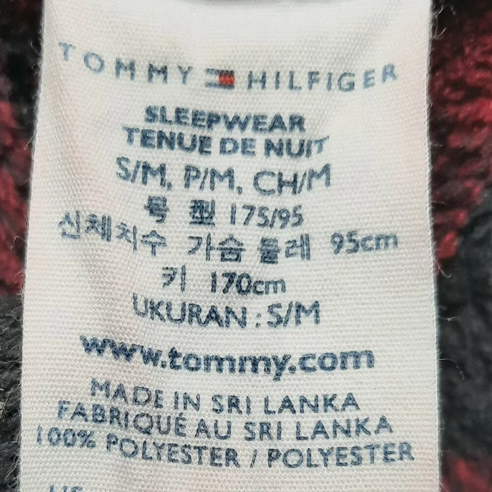 Tommy Hilfiger Mens Medium Plaid Fleece Robe Red Black Sleepwear Pajamas Warm